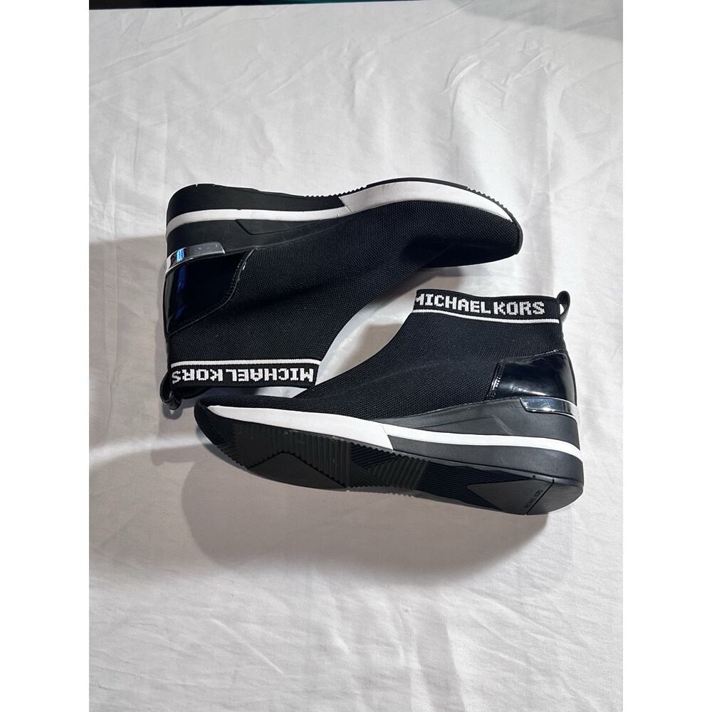 Michael Kors Skyler Slip On Stretch Knit Wedge Sneakers Black Chrome Size 11 - Picture 4 of 7